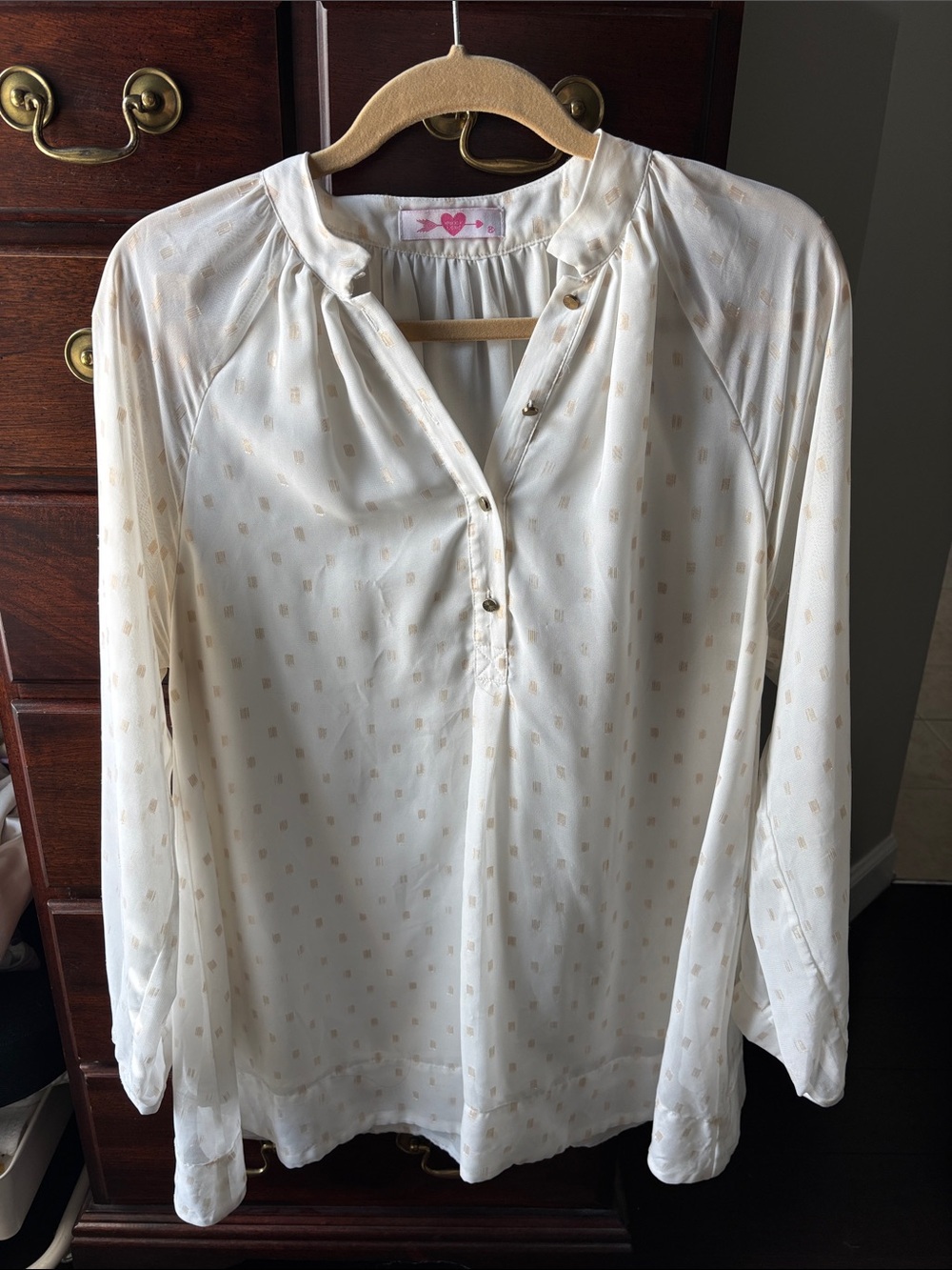Buddy Love Cream Metallic Dot Long-Sleeve Henley Blouse